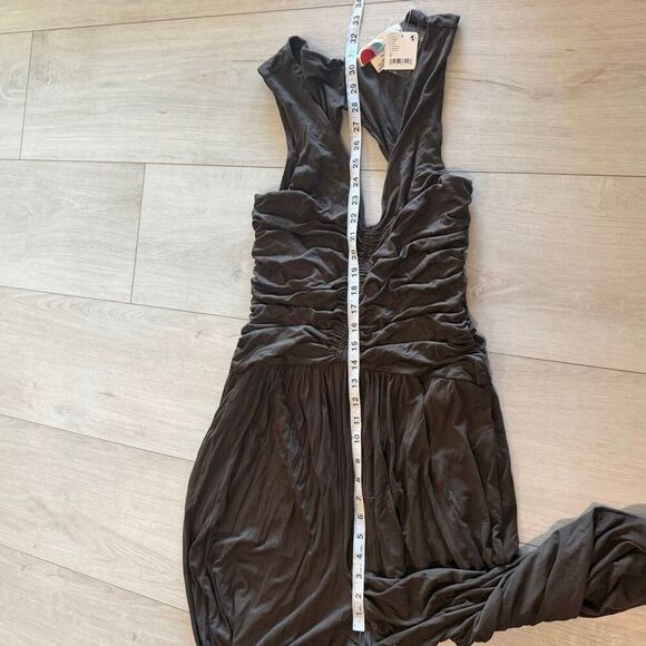 Free people beach brown ruched wide-leg jumpsuit size M - Picture 4 of 12